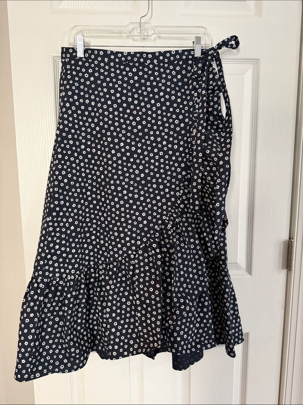 J. Crew Navy Floral Wrap Midi Skirt with Ruffle Detail